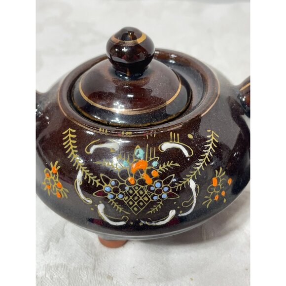Brown Betty Cream & Sugar Handpainted Made in Japan Moriage Vintage Red Clay - Picture 6 of 9